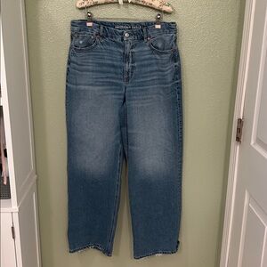 American Eagle Outfitters Curvy Super High-Rise Baggy Straight Blue Jeans